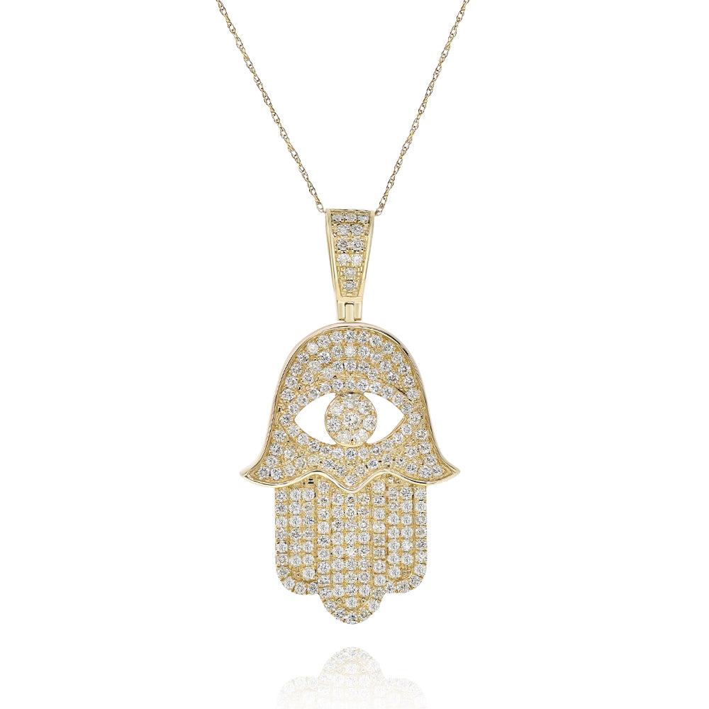 Diamond hamsa pendant 14k yellow gold FOPR10593