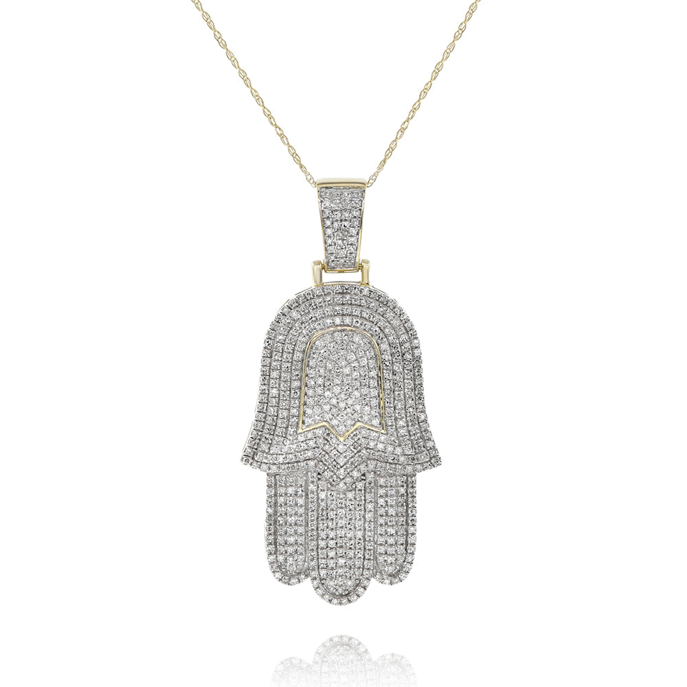 Diamond hamsa pendant 14k yellow gold FOPR8526