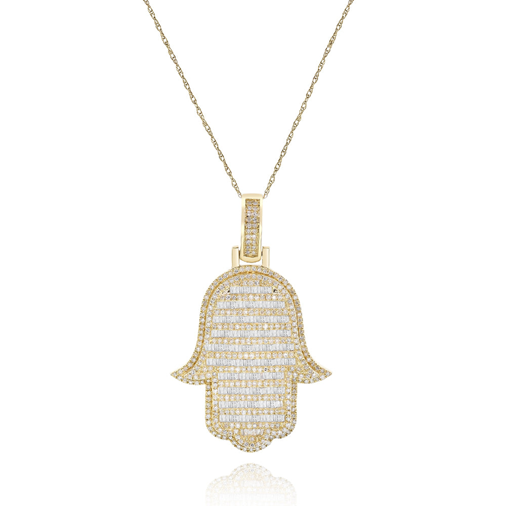 Diamond hamsa pendant 14k gold FOPRB10159