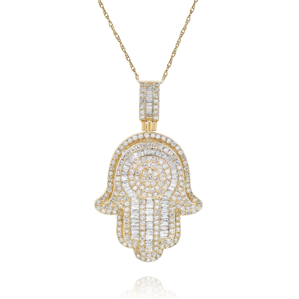 Diamond hamsa pendant 14k yellow gold FOPRB10268