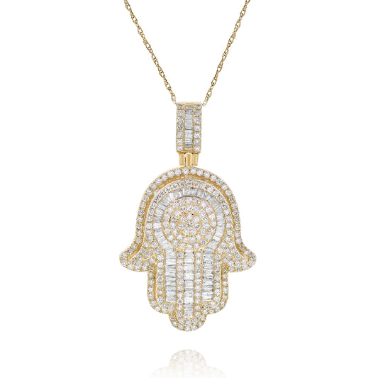 Diamond hamsa pendant 14k yellow gold FOPRB10268