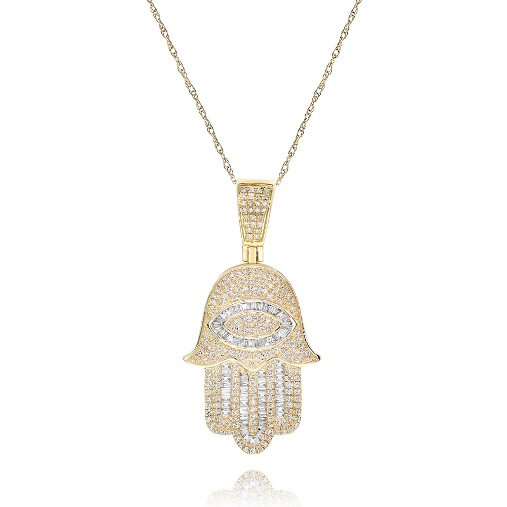 Diamond hamsa pendant 14k yellow gold FOPRB10588-BG