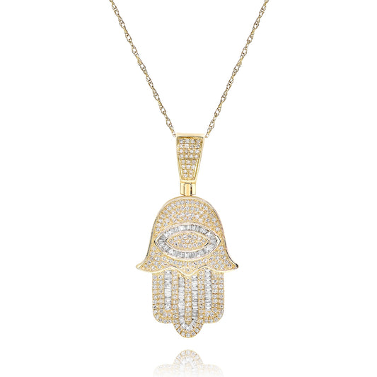 Diamond hamsa pendant 14k yellow gold FOPRB10588-BG