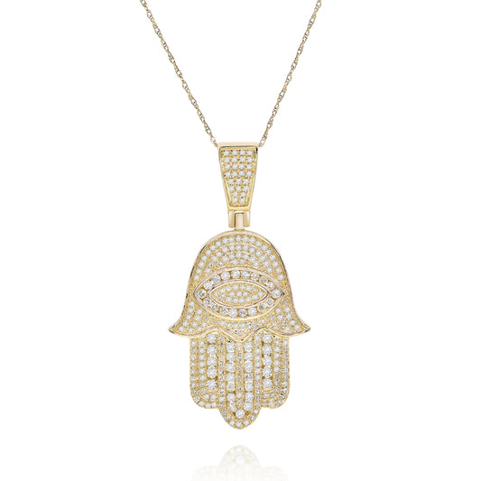 Diamond hamsa pendant 14k yellow gold FOPRB10588