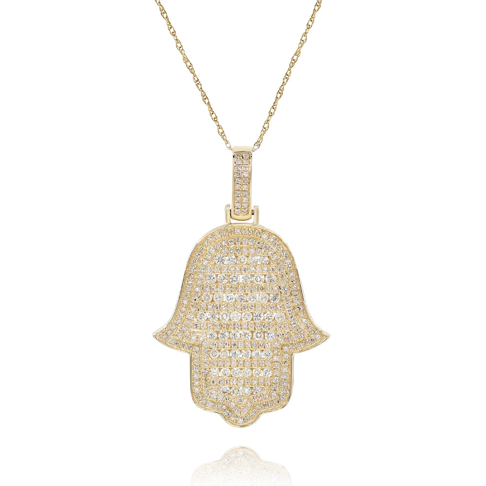 Diamond hamsa pendant 14k yellow gold FOPRB10627-RD