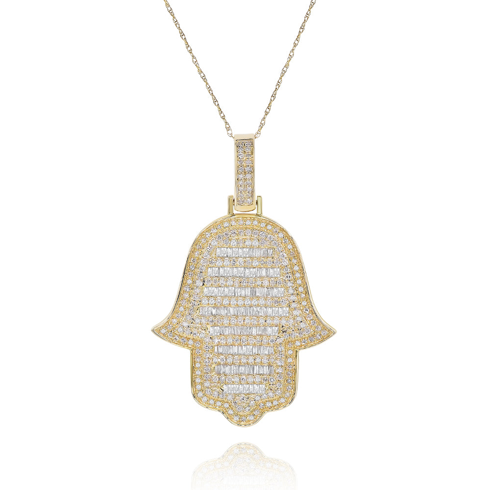 Diamond hamsa pendant 14k yellow gold FOPRB10627