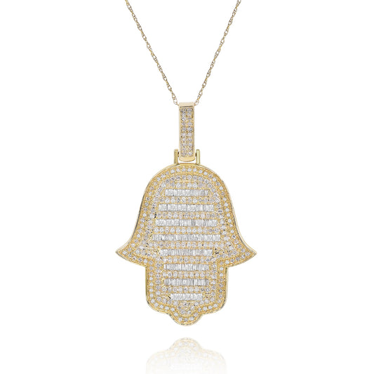 Diamond hamsa pendant 14k yellow gold FOPRB10627