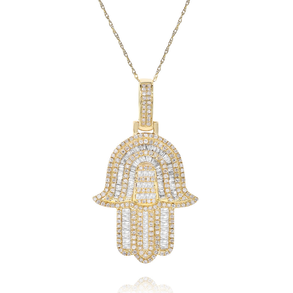 Diamond hamsa pendant 14k yellow gold FOPRB10635