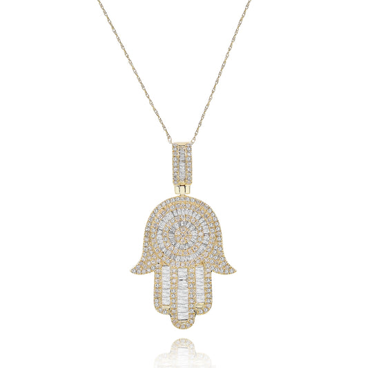 Diamond hamsa pendant 14k yellow gold FOPRB10784