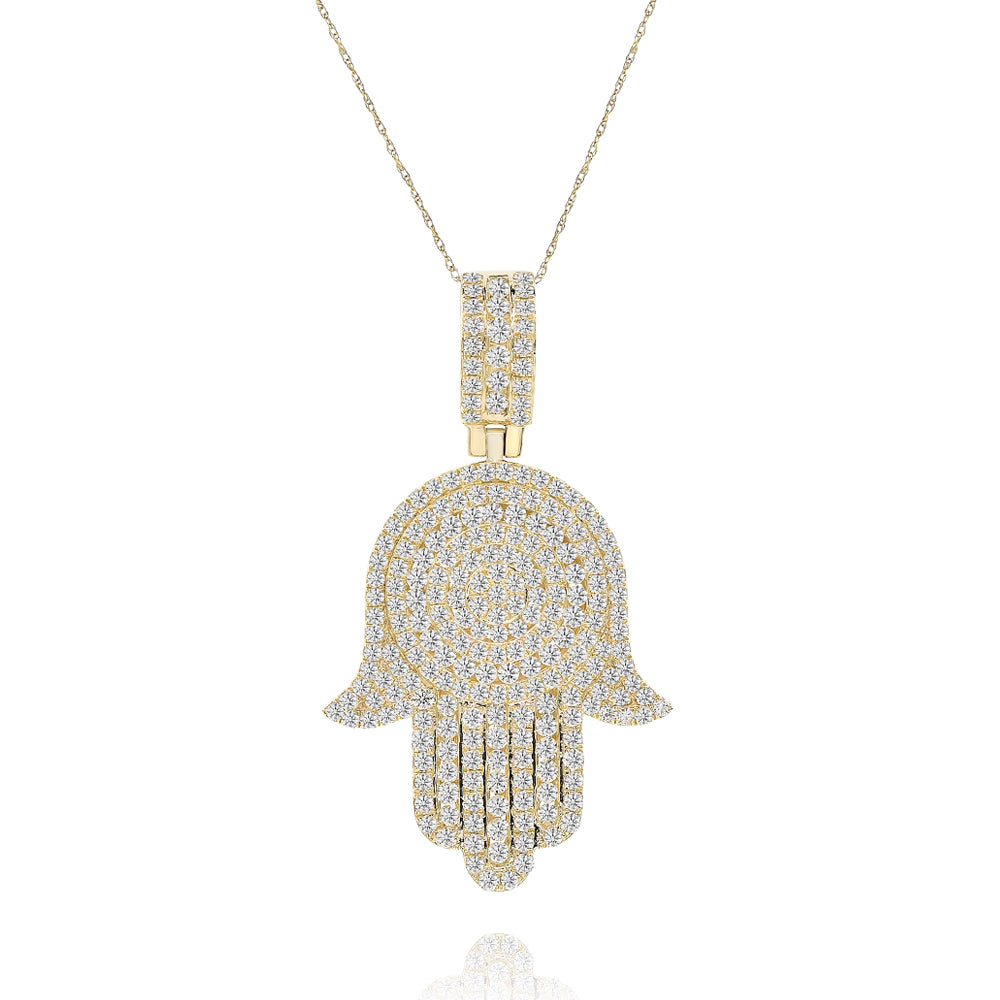 Diamond hamsa pendant 14k yellow gold FOPRB10786