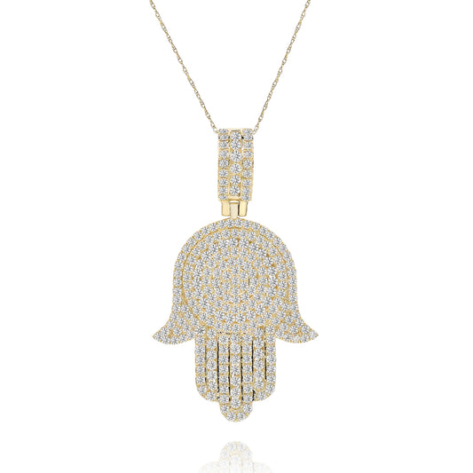 Diamond hamsa pendant 14k yellow gold FOPRB10786