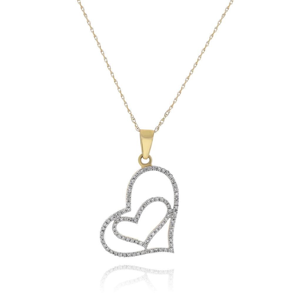 Double heart diamond pendant 14k yellow gold FPR1230A