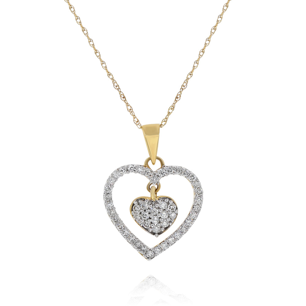 Double heart diamond pendant 14k yellow gold FPR291A