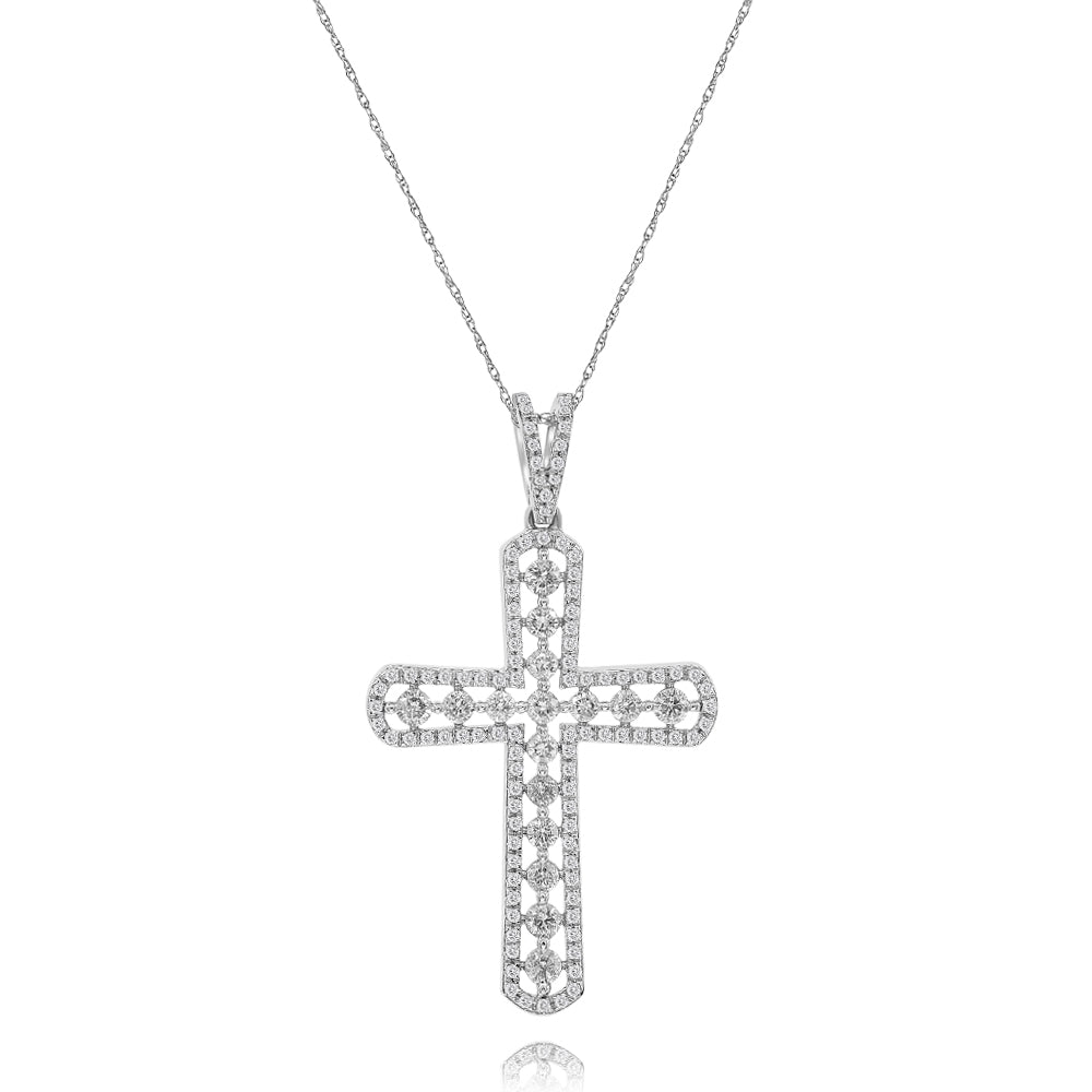 Diamond cross pendant 14k white gold JBP89714