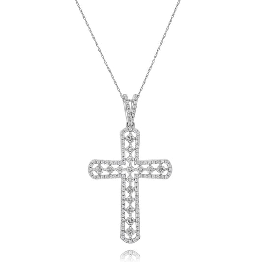 Diamond cross pendant 14k white gold JBP89714