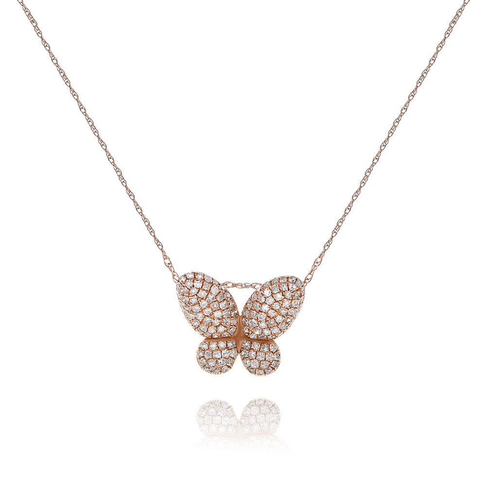 Diamond butterfly necklace pendant 14k rose gold P06063