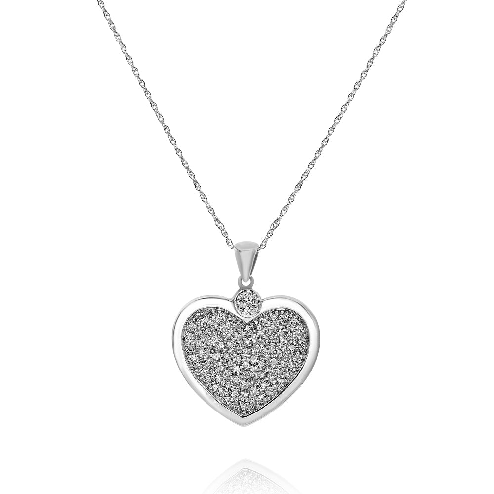 Double heart diamond necklace pendant 14k white gold PA1592