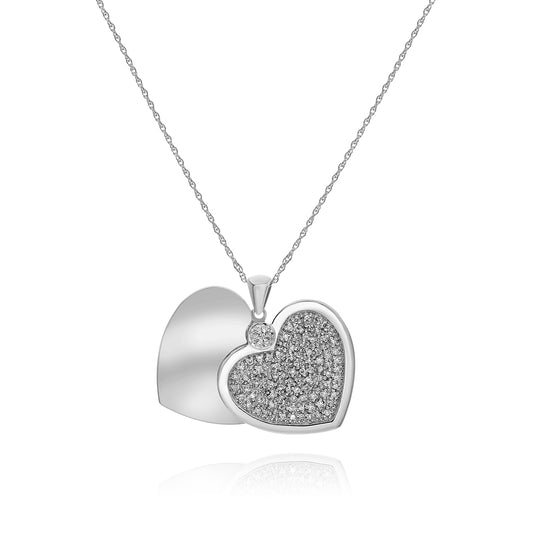 Double heart diamond necklace pendant 14k white gold PA1592