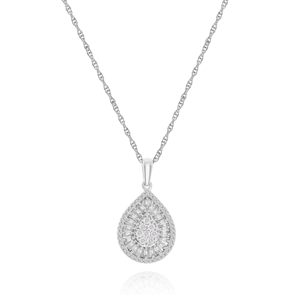 Diamond teardrop necklace pendant 14k white gold PEOF5166