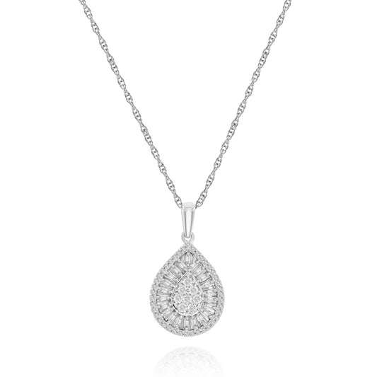 Diamond teardrop necklace pendant 14k white gold PEOF5166