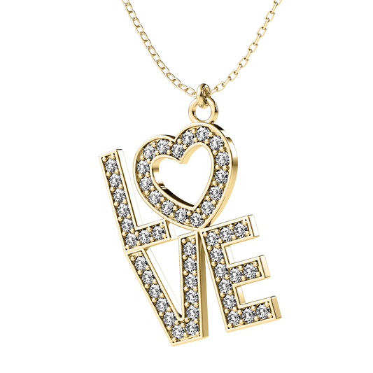 Diamond words necklace pendant 14k yellow/white/rose