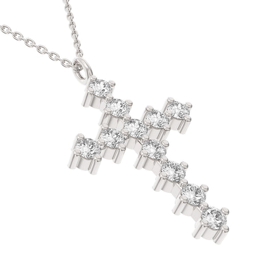 Diamond cross necklace pendant 14k white gold RP107