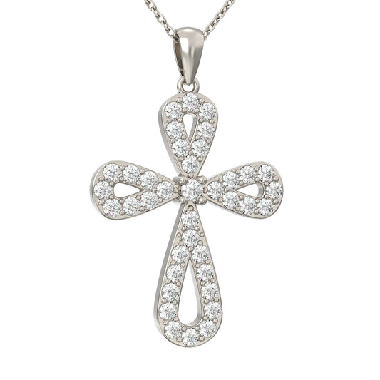 Diamond cross necklace pendant 14k white gold RP144