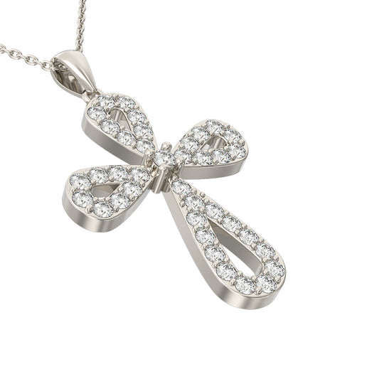 Diamond cross necklace pendant 14k white gold RP144